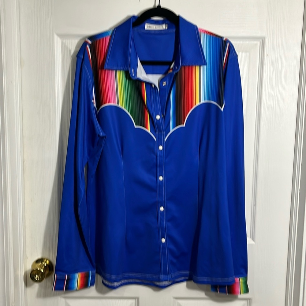 Blue Button Down Shirt with Serape Accents